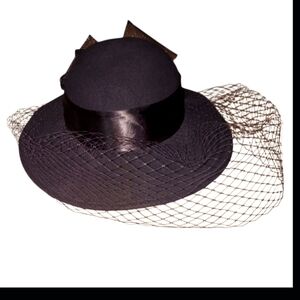 Black 100% Wool Veiled Face Funeral Goth Hat